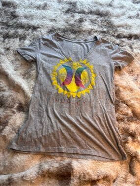 Hurley Gray V-Neck Tee with Yellow Sun Logo
